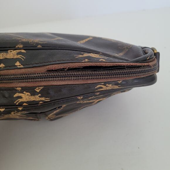 Longchamp Paris Signature Geniue Leather Clutch Brown Pouch Zip Around Bag - Picture 7 of 11